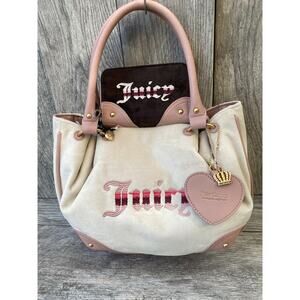 Juicy Couture Embroidered Velour Satchel & Wallet Set | Pink & Cream Y2K Bag